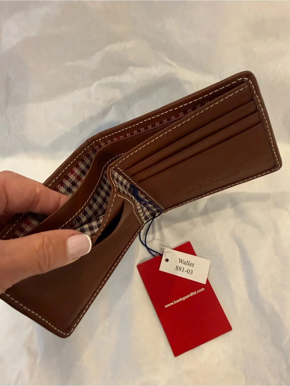 Men's Bifold Card Wallet - Navy with Brown Trim